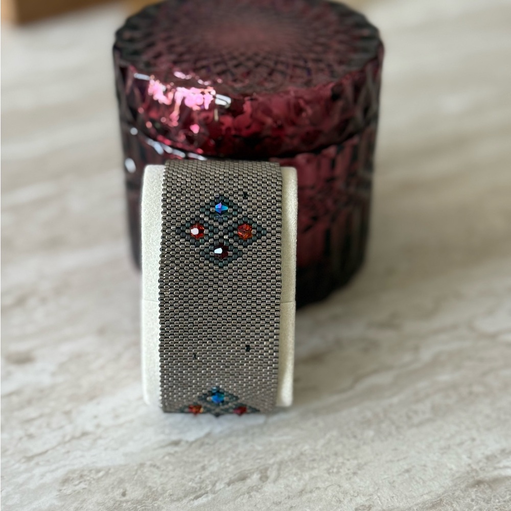 Gray Handmade Beaded Bracelet with Colorful Accents